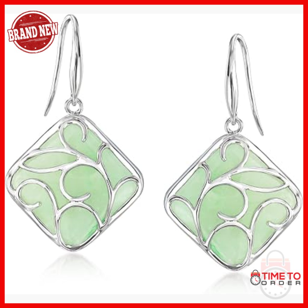 Sterling Silver Jade Drop Earrings, 1.63 Inch Length, Gemstone Jewelry
